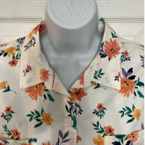 Croft & Barrow PXL Floral Lng Sleeve Multicolr Butn-Down collared Blouse w/pockt - Picture 7 of 13